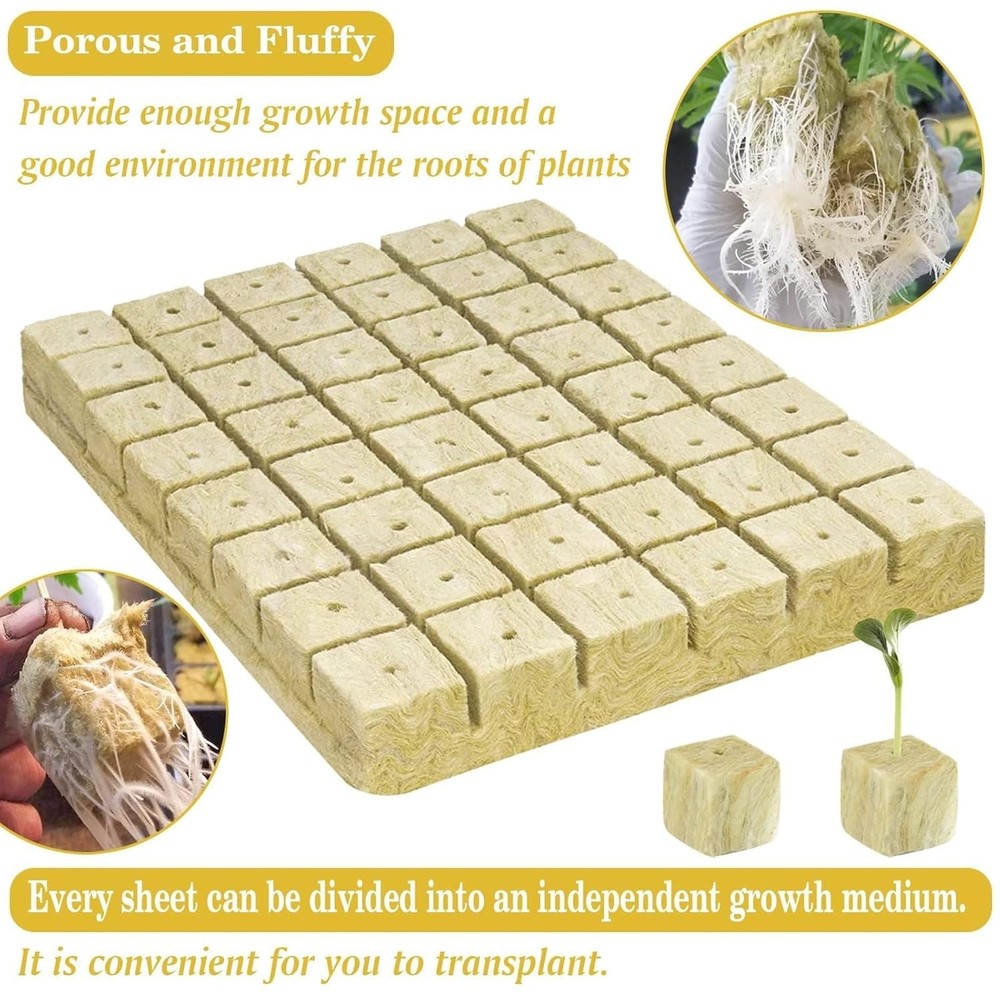 192 Plugs Rockwool Cubes Hydroponics Germination Seedlings