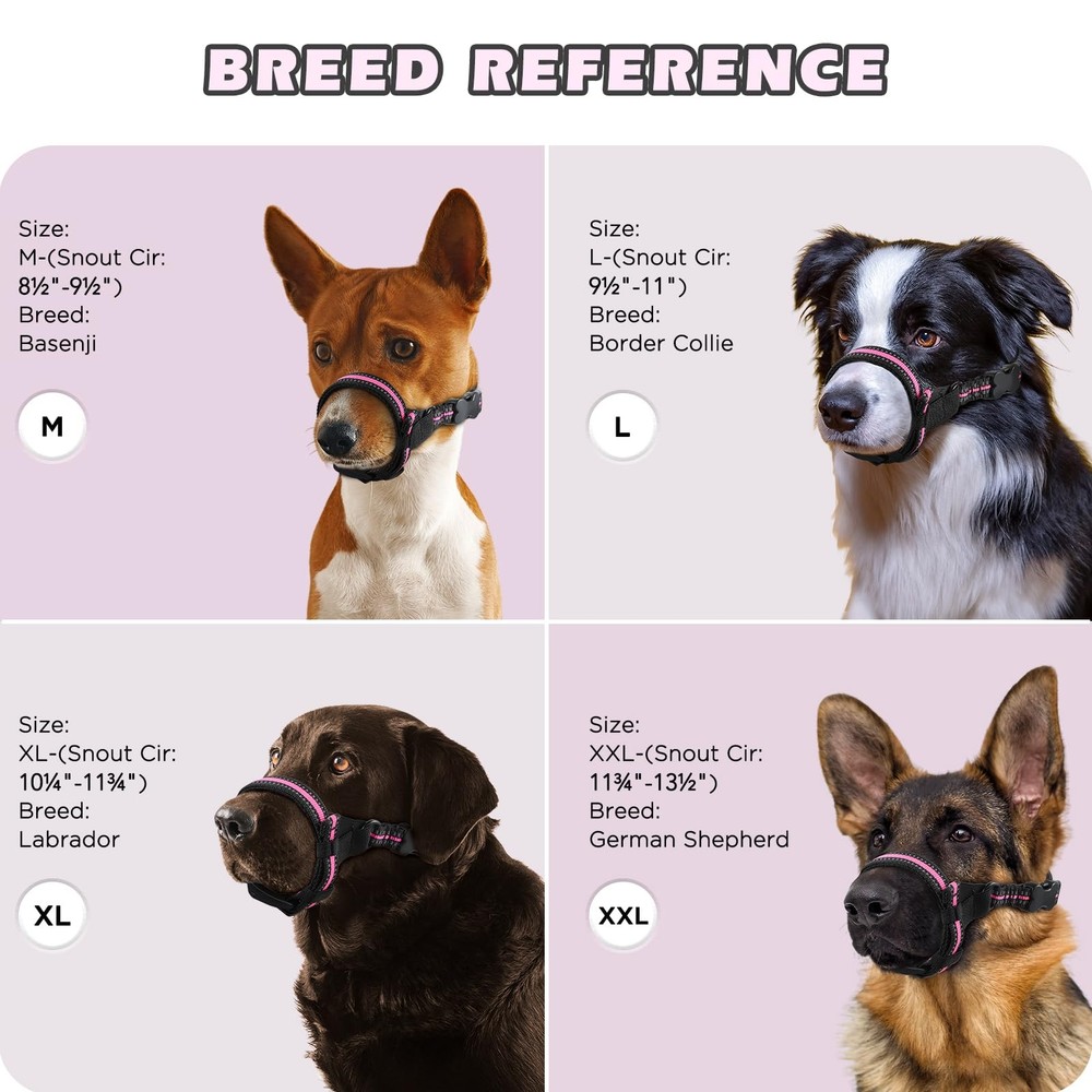 BONTHEE Dog Muzzle,Anti-Bite Adjustable Breathable Soft Muzzle for L, Pink