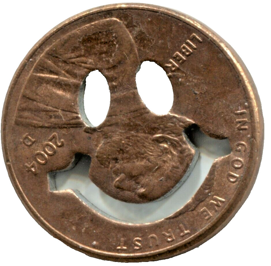 2004 D LINCOLN CENT CUT-OUT - UNIQUE SMILEY FACE - MH 241