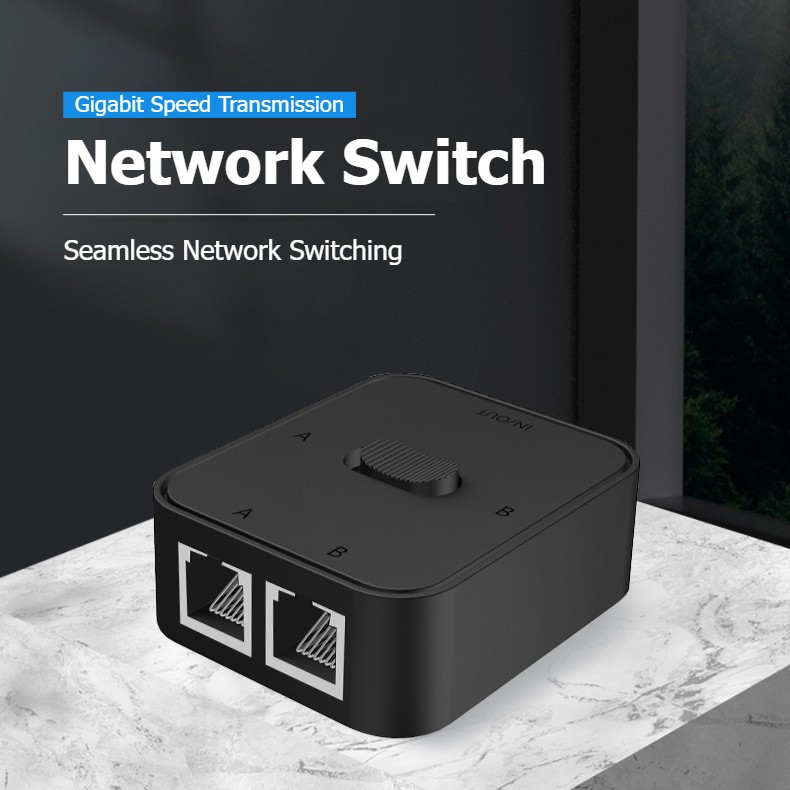 Gigabit Network Switch RJ45 2 Input 1 Output Black No Power Sharing Box
