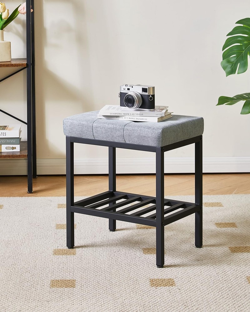IBUYKE Rectangular Makeup Stool with Adjustable Feet and Storage Space, Footrest