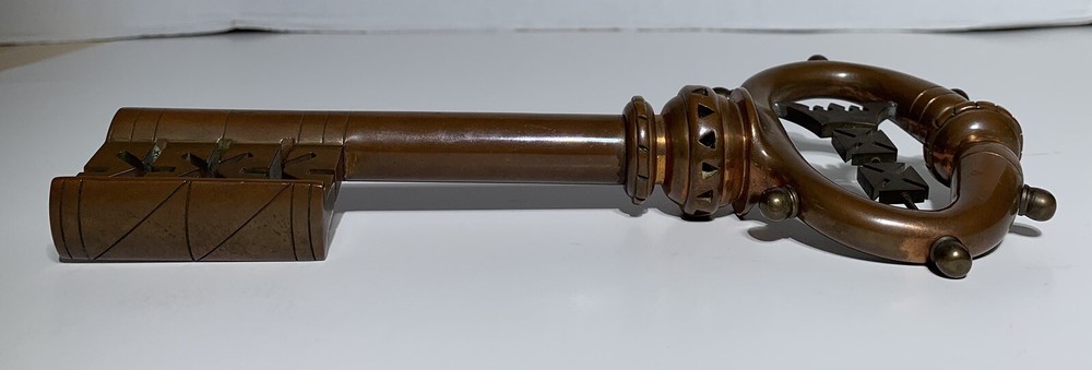 FINE Antique LARGE BRONZE KEY Figural CORKSCREW SIGNED