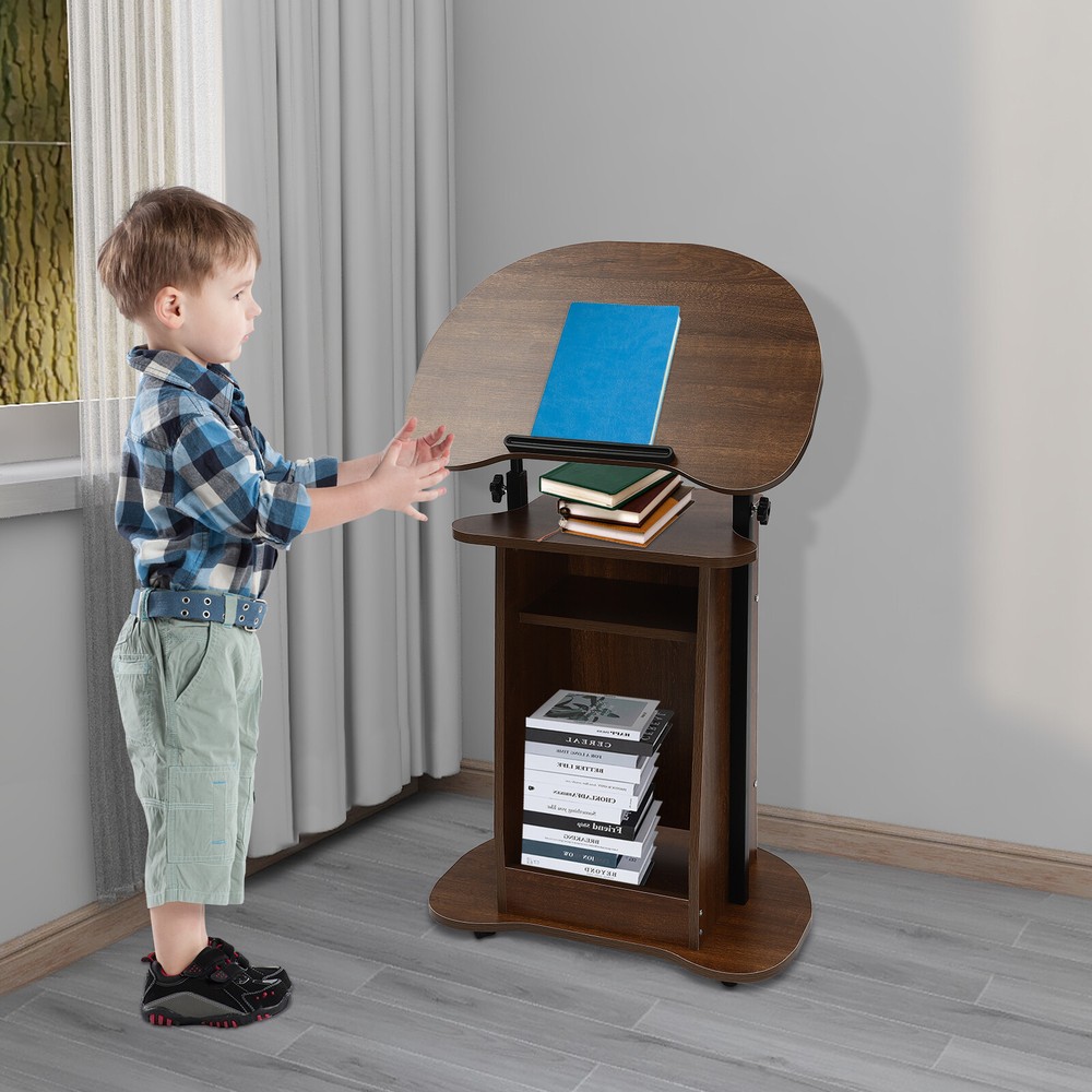 Height Adjustable Mobile Presentation Stand with Storage and Wheels