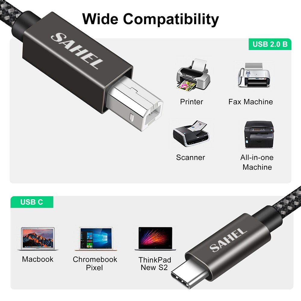 USB C Printer Cable 16ft ( 5m) (USB C to USB B Cable, USB B to USB C Cable)