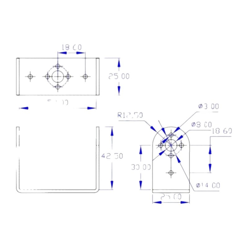 Standard Servo Bracket, Dual-axis Servo Bracket, Black Long U-shaped Bracket New