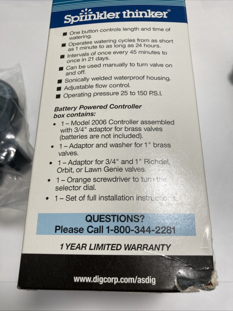 DIG SPRINKLER CONTROLLER THINKER BATTERY POWERD DELUXE PROGRAMMABLE 2006
