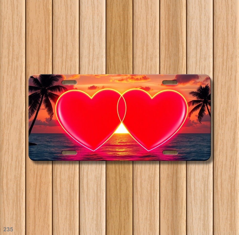 Glowing Double Hearts Artwork Add Text License Plate Personalized Decor