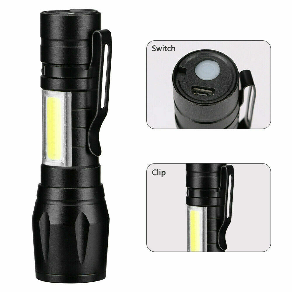 3X Super Bright LED Tactical Flashlight Mini USB Rechargeable Lamp 3 Modes Light