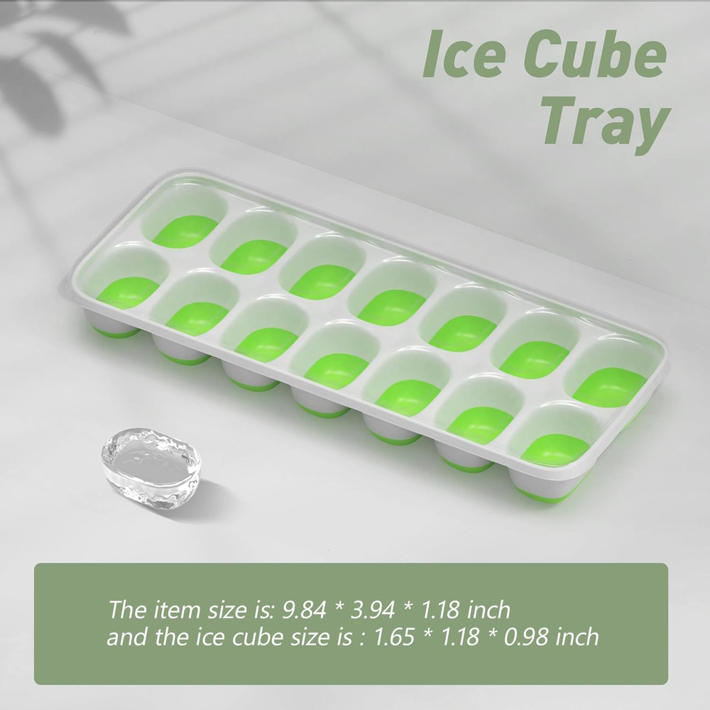 Ice Cube Tray with Lid, 2 Packs 28 Cubes Durable Stackable Ice Cube Trays for Fr