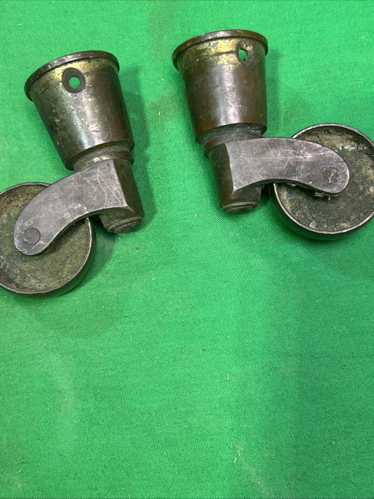 Three Antique Solid Brass Furniture Swivel Casters