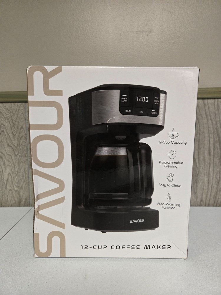 12-Cup Programmable Coffee Maker Ac-Powered Brewing Machine, Black