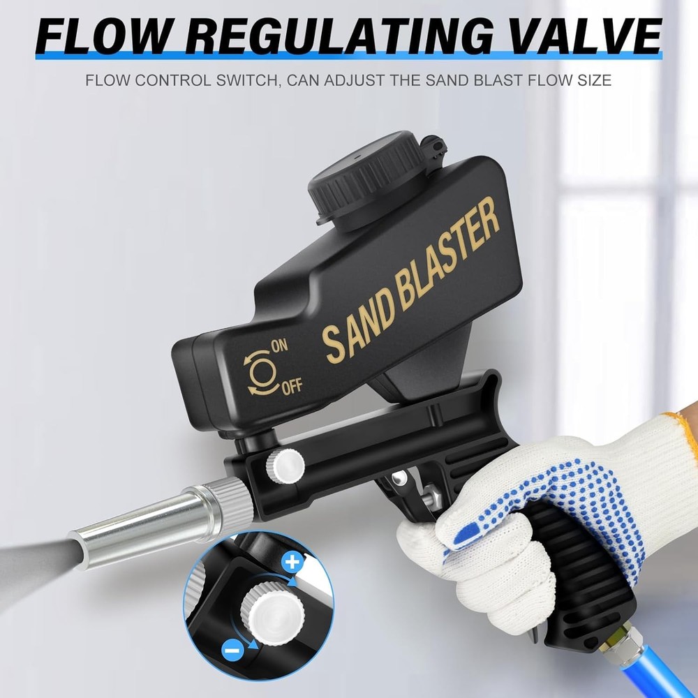 Black Portable Air Sand Blaster Gun Kit for Air Compressor Remove Paint, Rust...