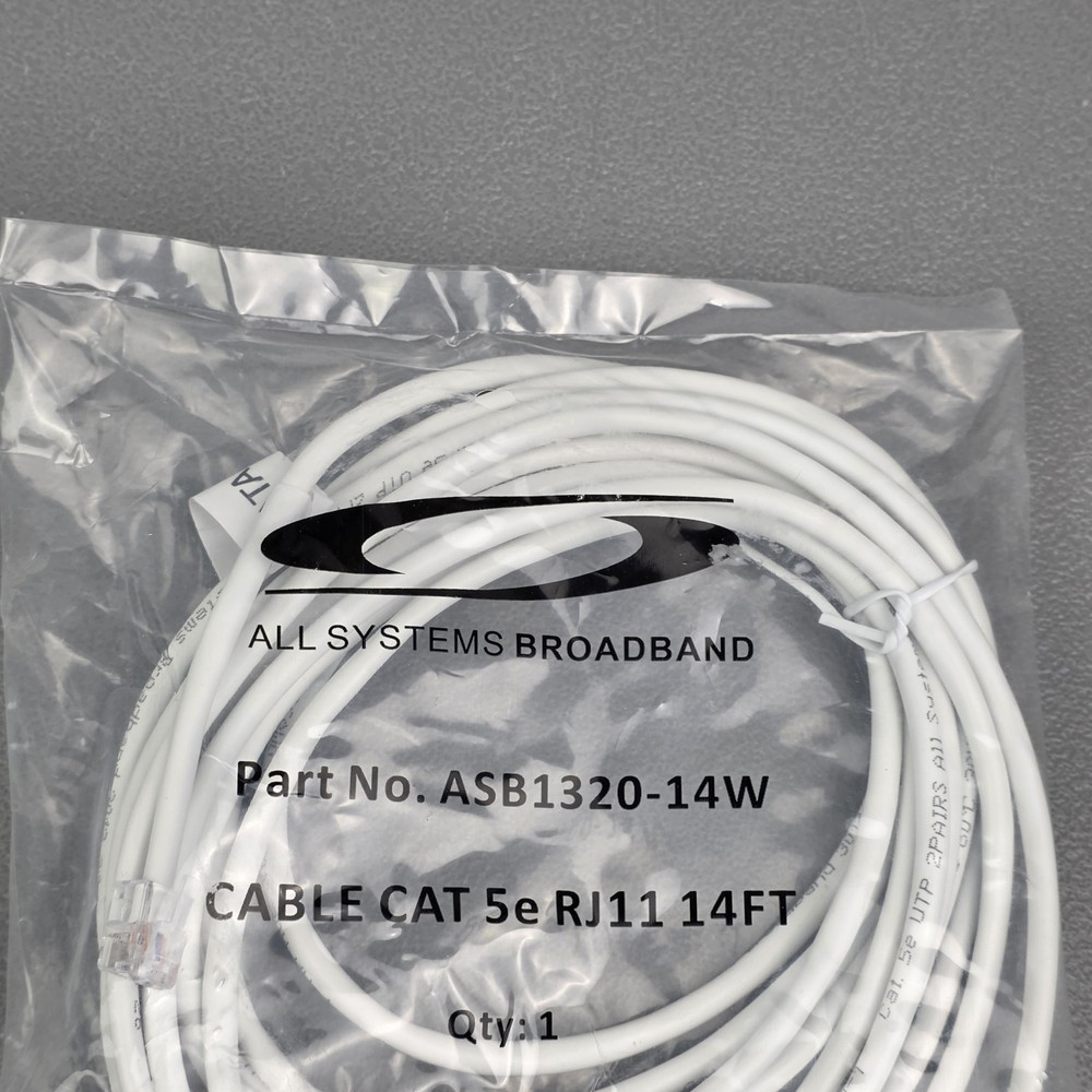 (1 PC) 14 FT CAT5E WHITE RJ11 Data Cable #ASB1320-14W