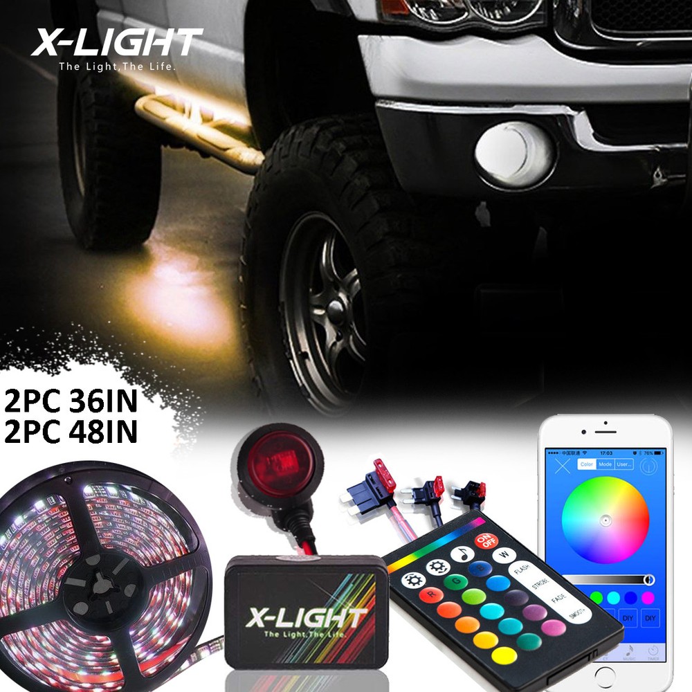 Multi-Color LED Running Board Side Step Light Strips Kit /Music Active + Remote