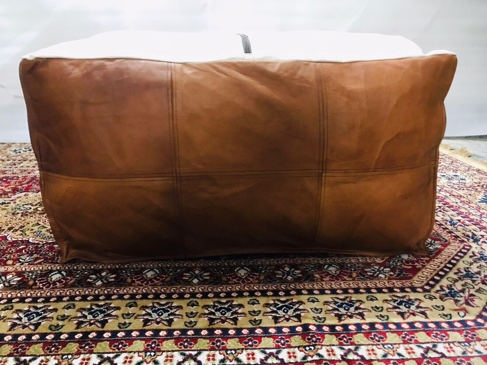 Authentic Moroccan Leather Pouf Handcrafted Boho Ottoman Genuine Leather Unstuff