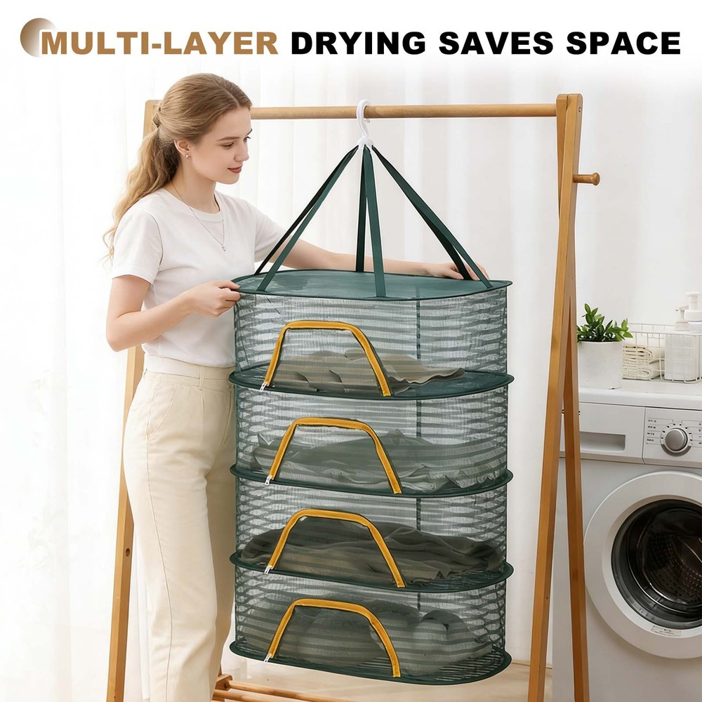 Herb Drying Rack, 24" 2-Layer Hanging Drying Mesh Net, Black