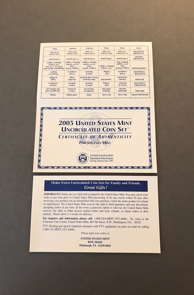 2003 us mint uncirculated coin set