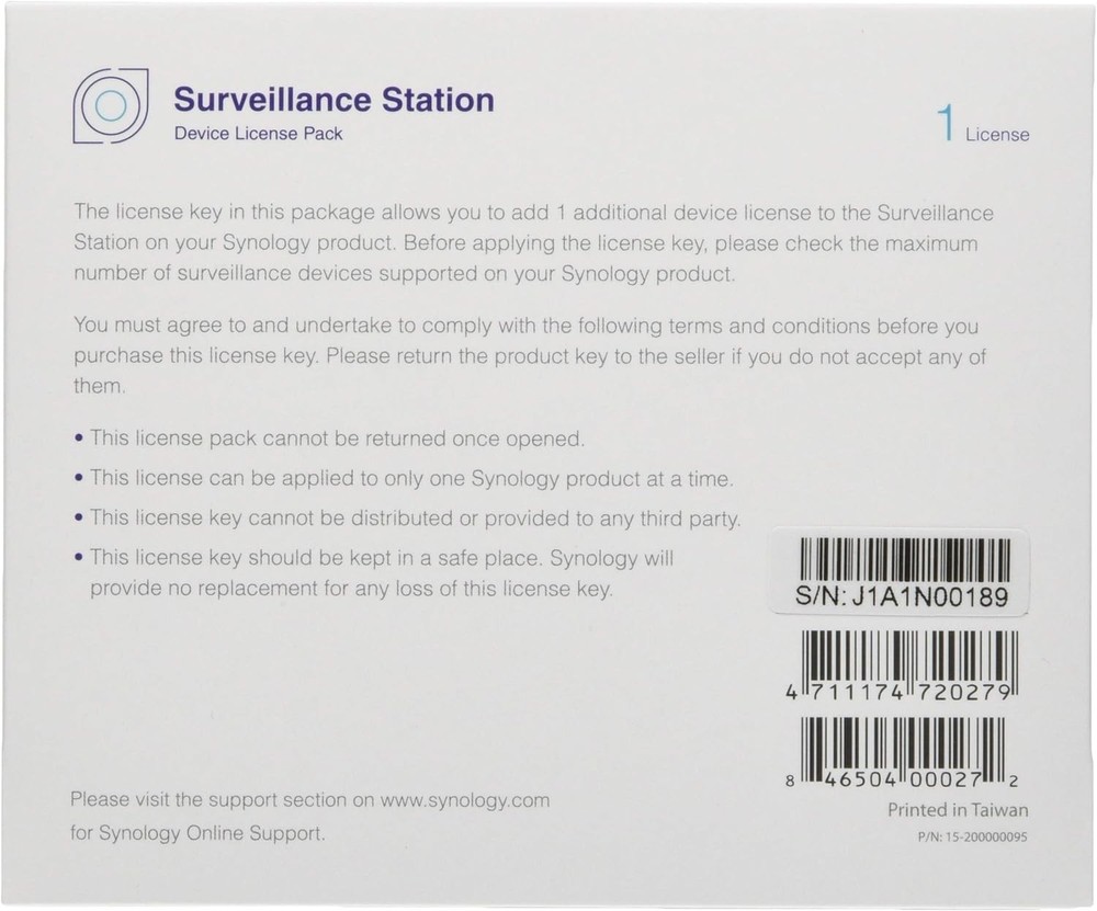 Synology Surveillance Device License Pack - Licence - 1 Camera NEW