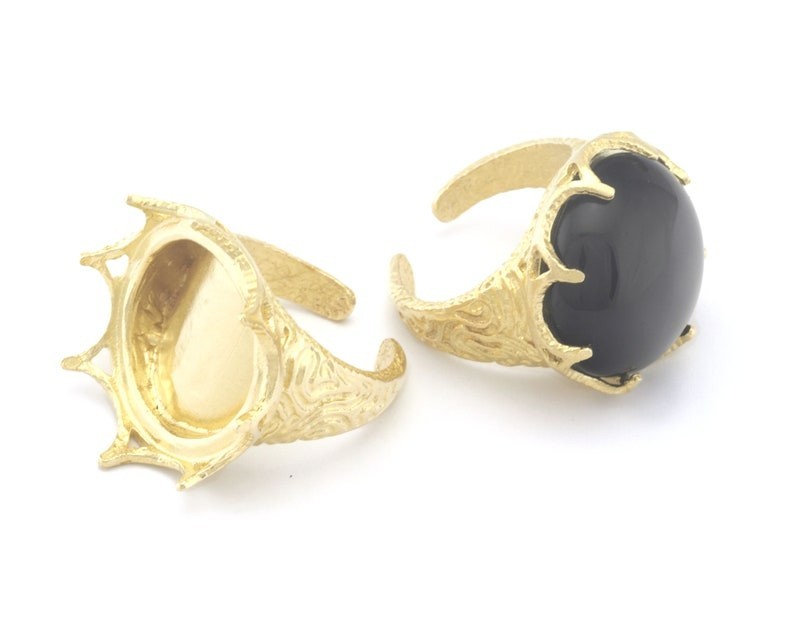 Crown Ring, Adjustable Bezel Setting,Raw Brass, Silver,Gold (20mm, 6US-8US) 4774
