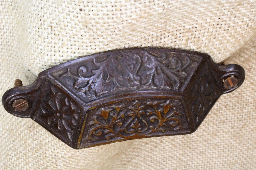 Old Bin Drawer Pull Cup Handle 4” Rustic Original Finish Vintage Vines Cast Iron