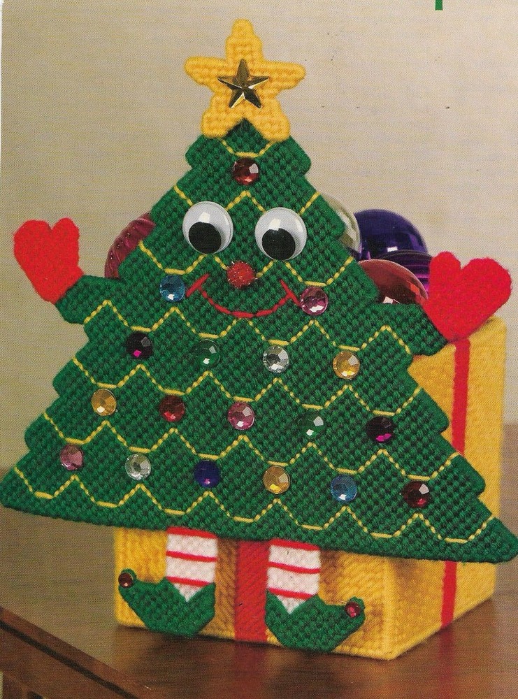 CHRISTMAS TREE SURPRISE BOX PLASTIC CANVAS PATTERN INSTRUCTIONS HTF