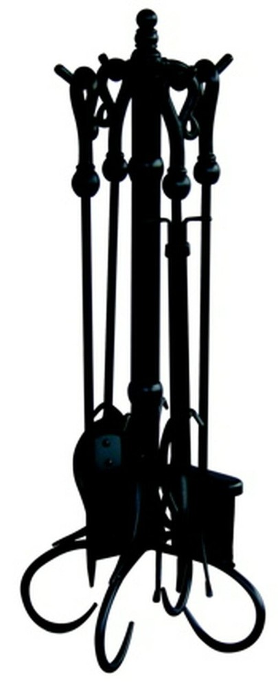5 Piece Black Wrought Iron Fireplace Toolset