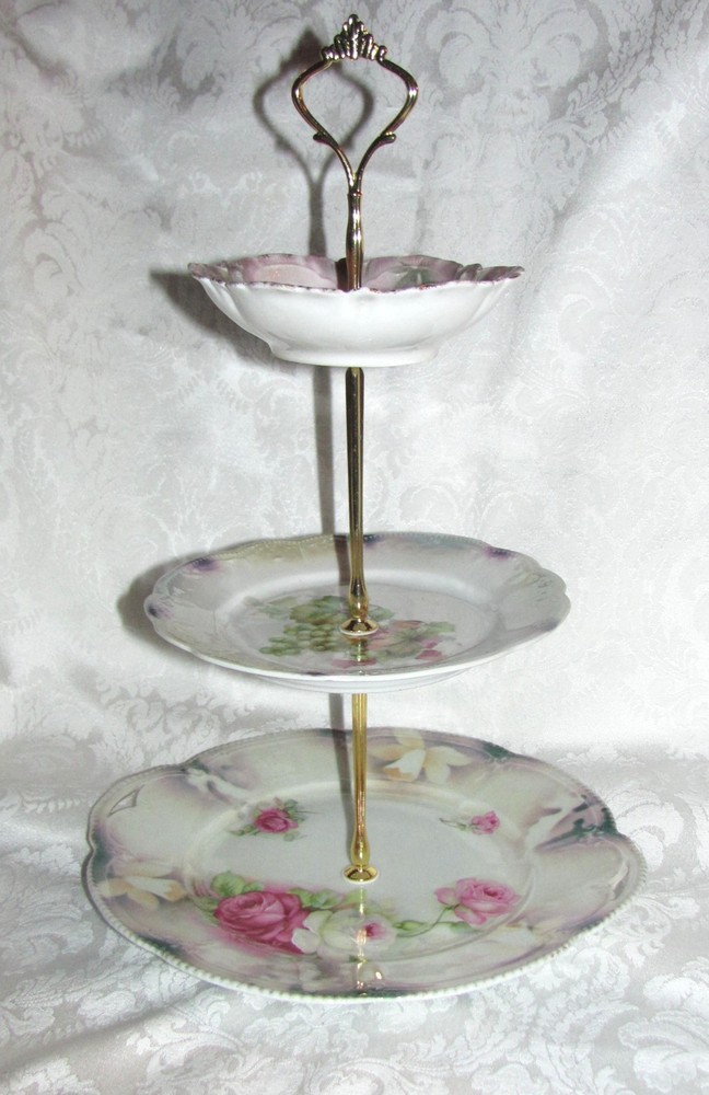 Custom Three Tier Tea Party Cake Stand Made With Antique Lusterware Plates