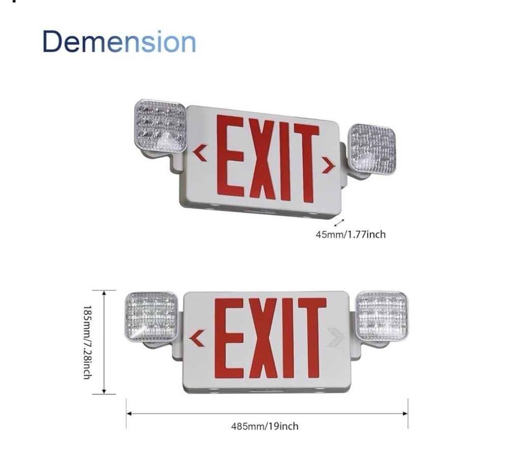 NEW Red LED Exit Sign w/ Adjustable Dual Heads, Includes Mounting Hardware