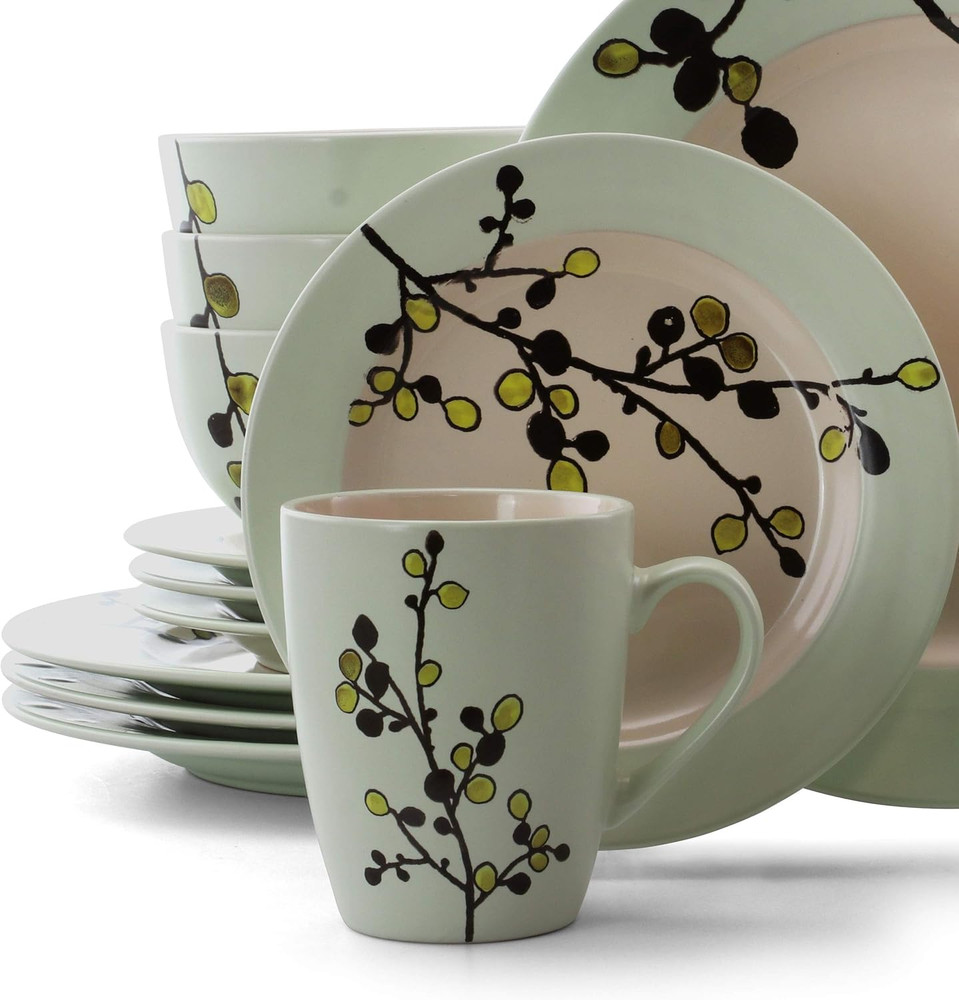 RETROBLOOM Retro Bloom 16 Piece Luxurious Stoneware Dinnerware with Complete Set