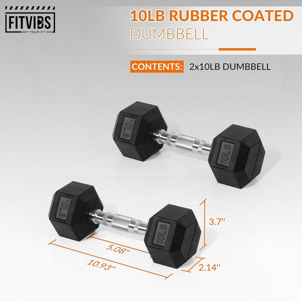 Compact Hex Dumbells Set, Rubber Coated Weights for Upper Body & Core Workouts