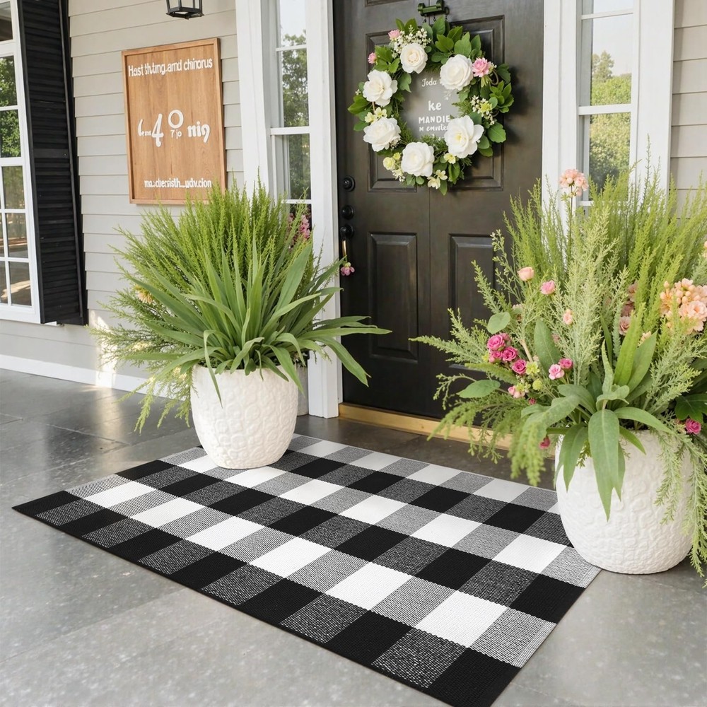 KIMODE Buffalo Plaid Outdoor Checkered 2' x 4'3" (Rectangular), Black/White