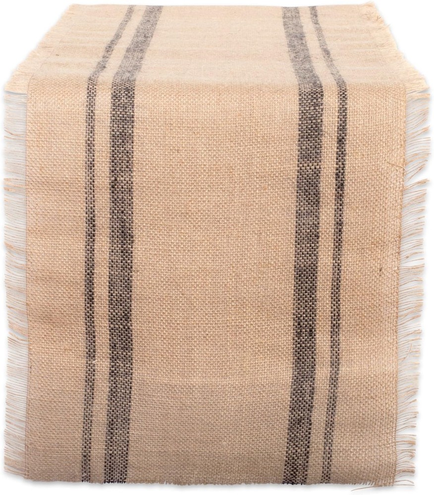 Jute Burlap Collection Kitchen Tabletop, Table Runner, 14x108, Double Border ...