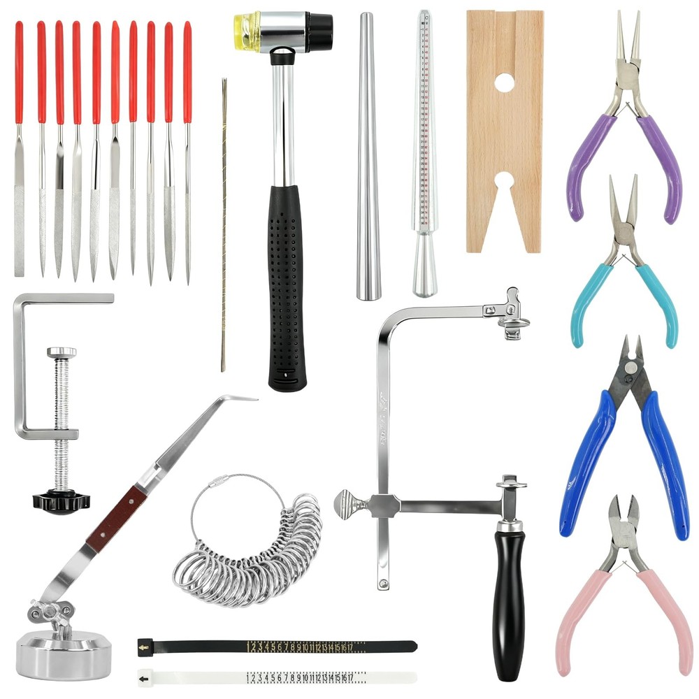 UCEHIPAW Jewelers Tools Set with Ring Sizer Mandrel Measuring Tool, Silver