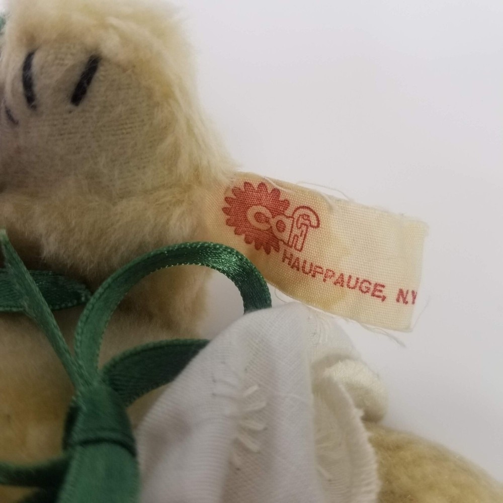 Cafi Hauppauge Jointed Bear Moveable Arms Legs Green Bow 8"