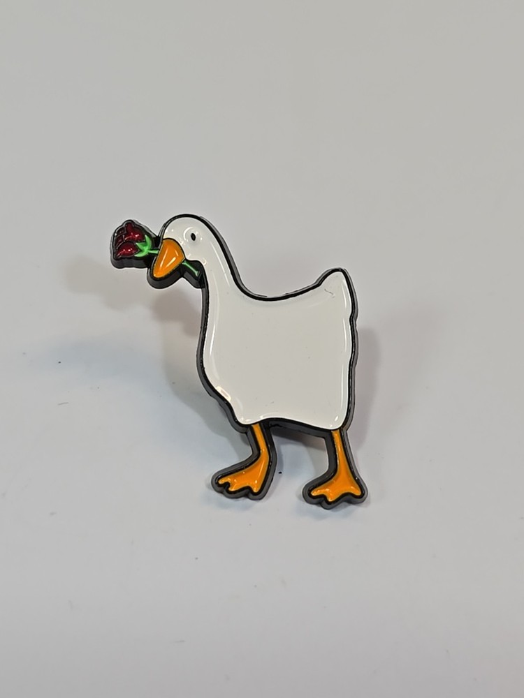 Goose With Red Rose Lapel Pin