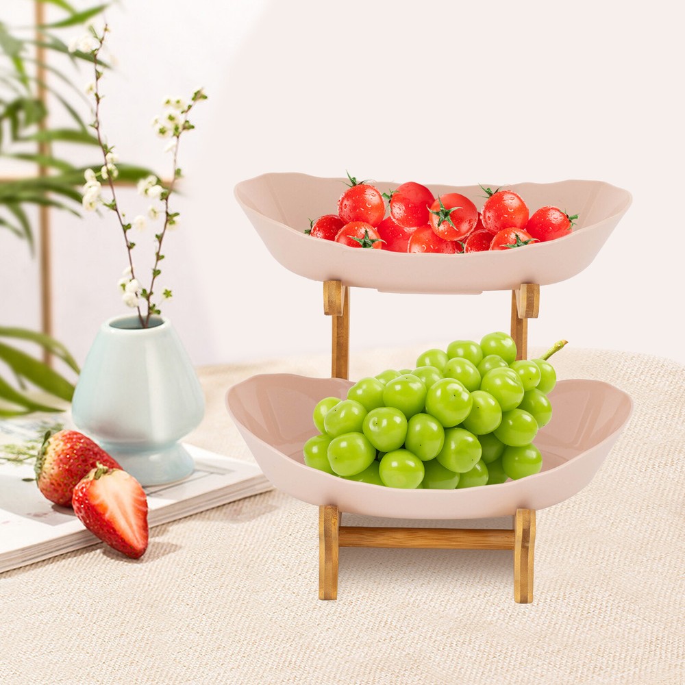 2 Tier Fruit Bowl, Fruit Basket Stand, Fruit Serving Tray