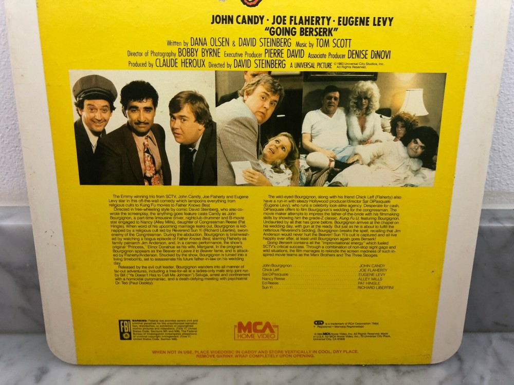 CED Movie - Going Berserk - John Candy. RCA SelectaVision Capacitance Disc