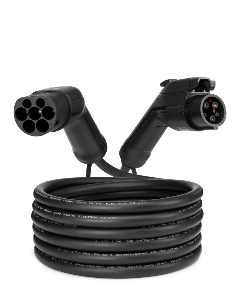 Type 1 - Type 2 Charging Cable, 5m Long, 7kW, 1 Phase