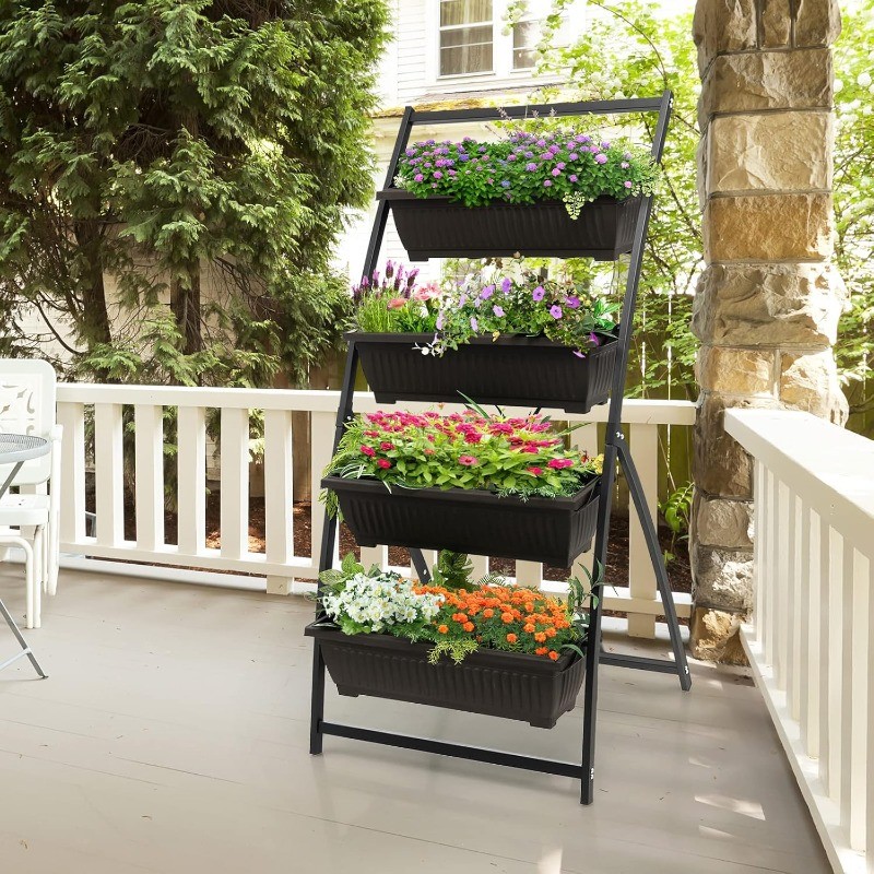 2Pcs 5.2FT Vertical Raised Garden Bed 4-Tier Elevated Planter Box W/4 Containers
