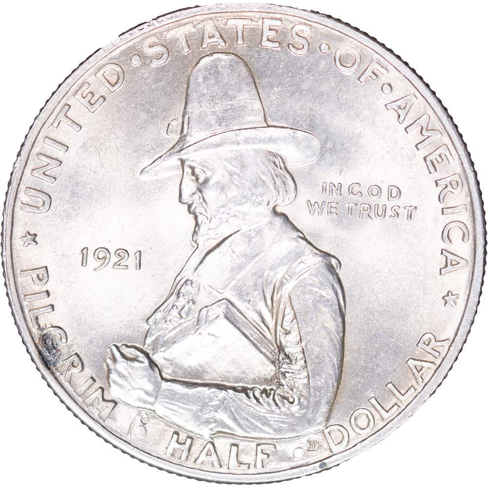 1921 50c Pilgrim Commemorative Silver Half Dollar ~ Uncirculated