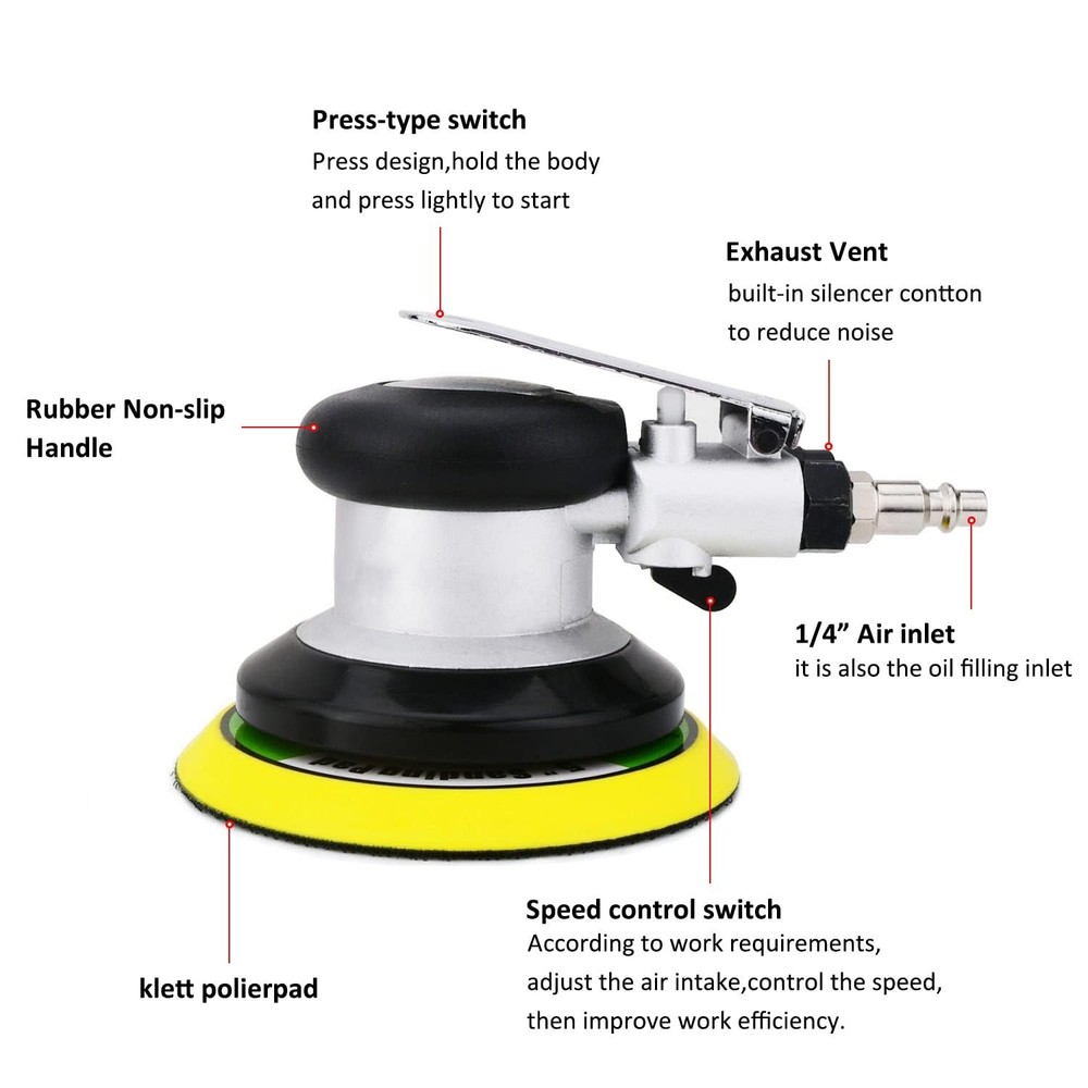 5 inch Pneumatic Orbital Sander, Air Sander with Hook and Loop Sanding Pad fo...