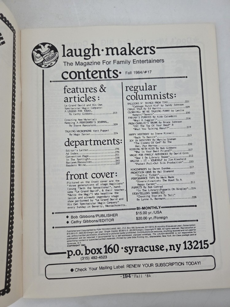 The Laugh Makers MagazineFall 1984 Issue