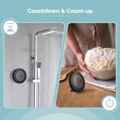 Shower Timer Clock Waterproof Bathroom Timer – Digital Wall Clock with Black
