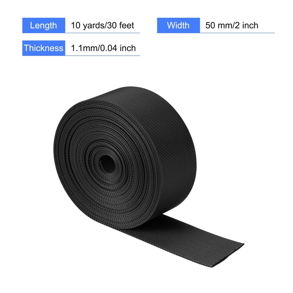 Flat Nylon Webbing Strap 2 Inch 10 Yards Black for Backpack, Luggage-rack