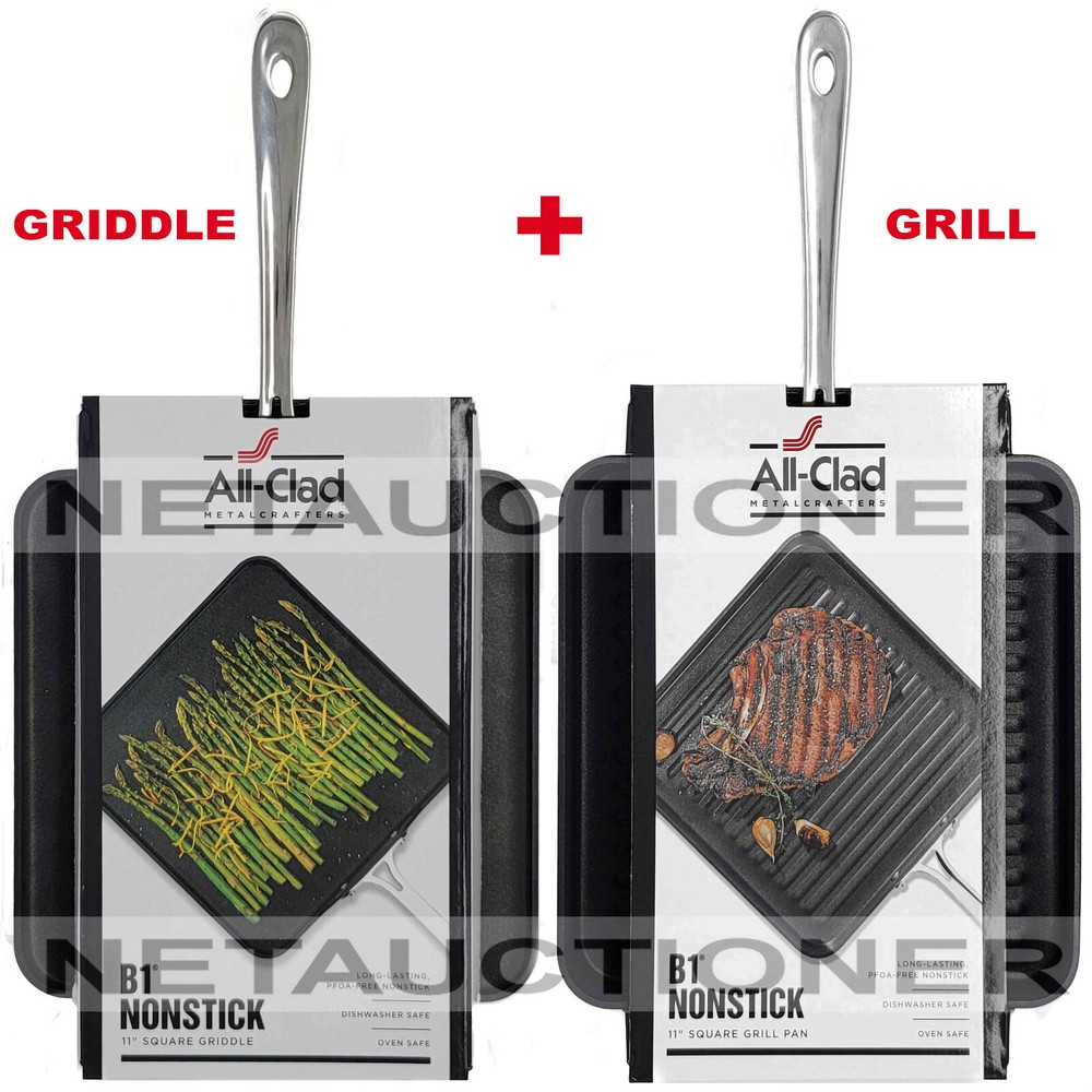New ALL-CLAD 11" Hard Anodized B1 Nonstick Square Griddle & Grill Set Bundle