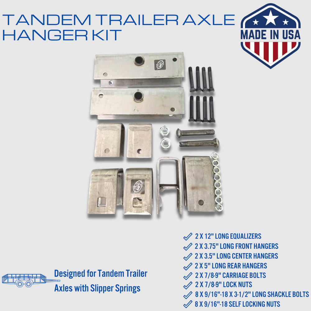 USA Made 7,000 lbs. Tandem Trailer Axle Kit (Leaf Springs, Hanger & U-Bolts)