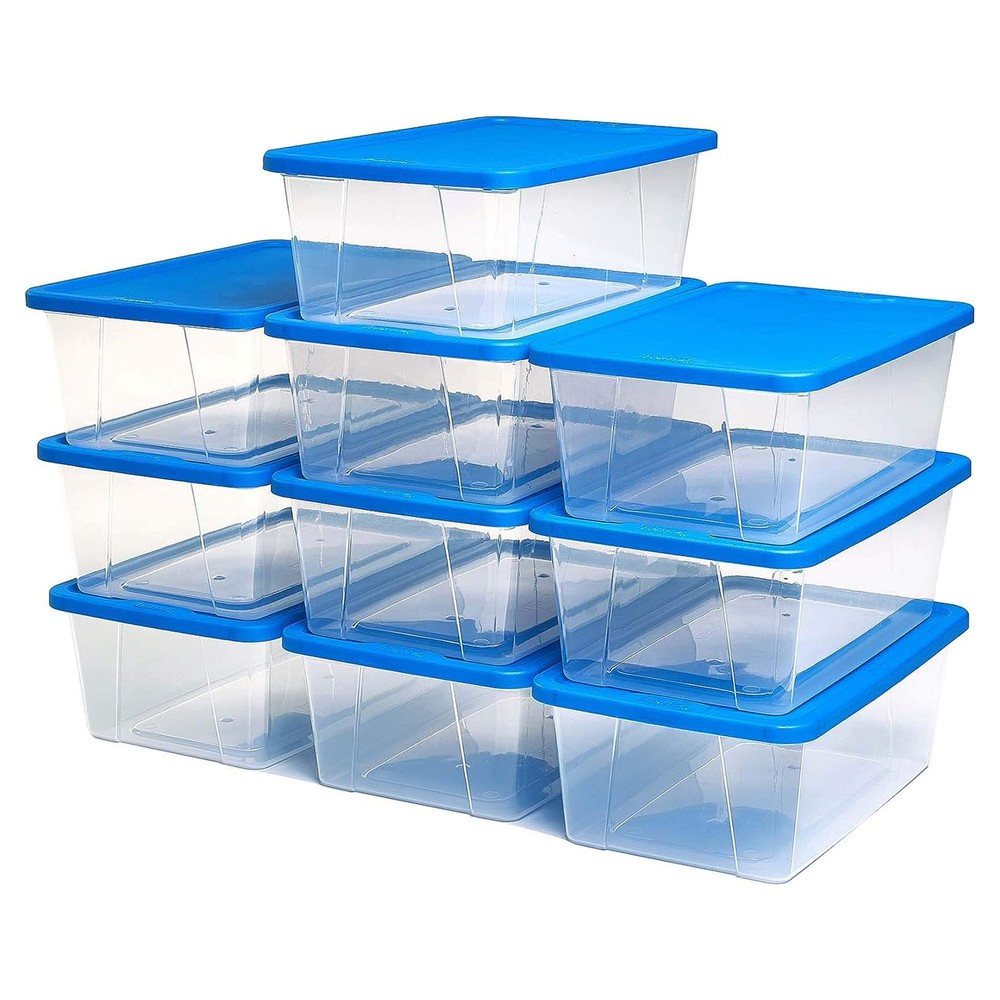 Homz Snaplock 6 Qt Stackable Plastic Storage Container w/ Lid, Blue (10 Pack)