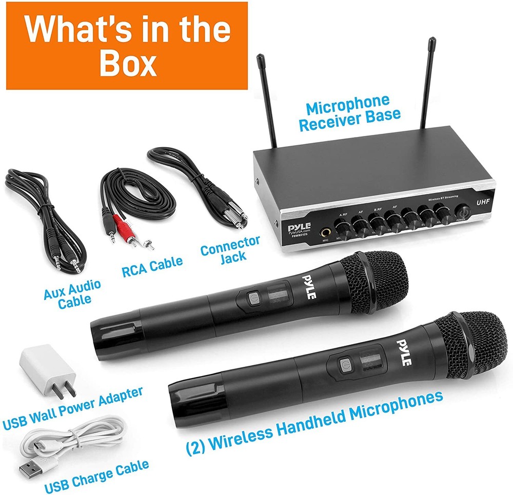 Pyle PDWM2125 UHF Wireless Dual Microphone System +Bluetooth+Desktop USB Powered