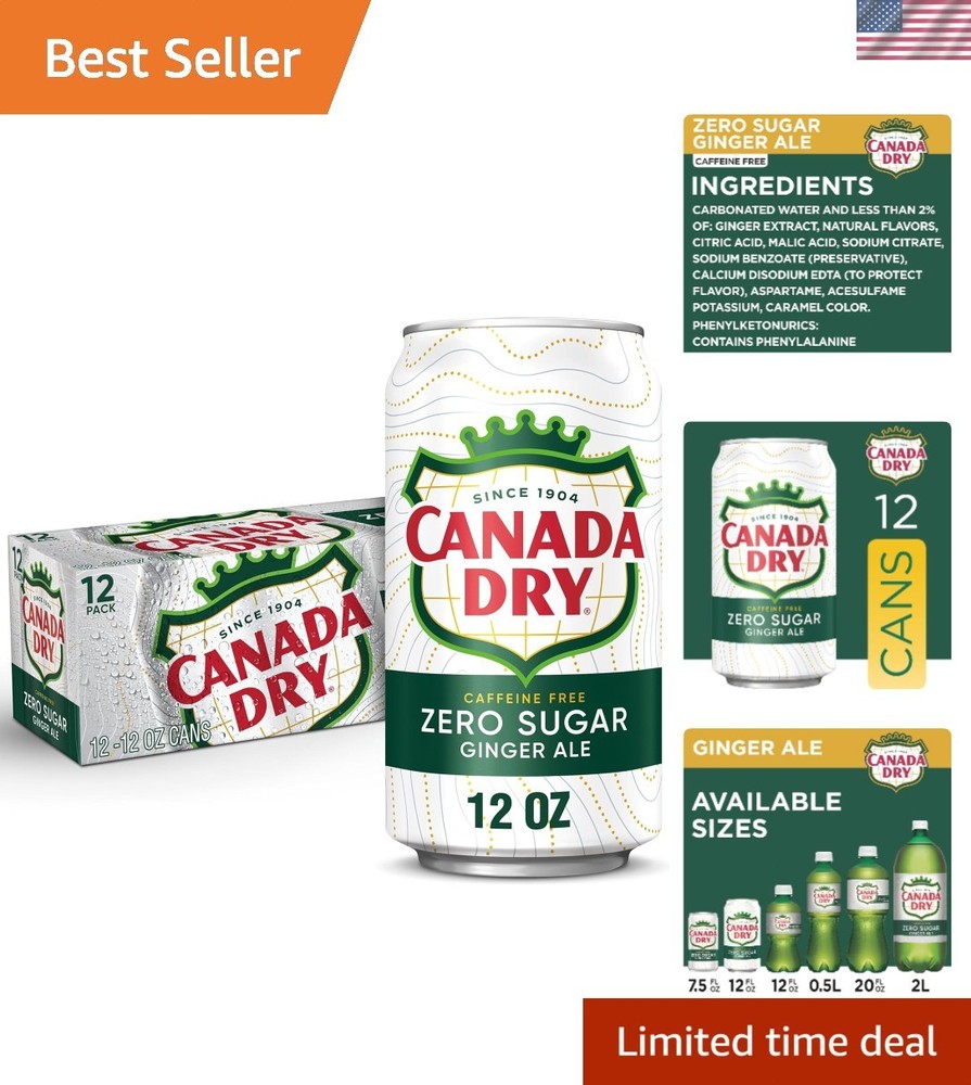 Zero Sugar Ginger Ale - Refreshing Caffeine-Free Drink, 12 fl oz (12-Pack)