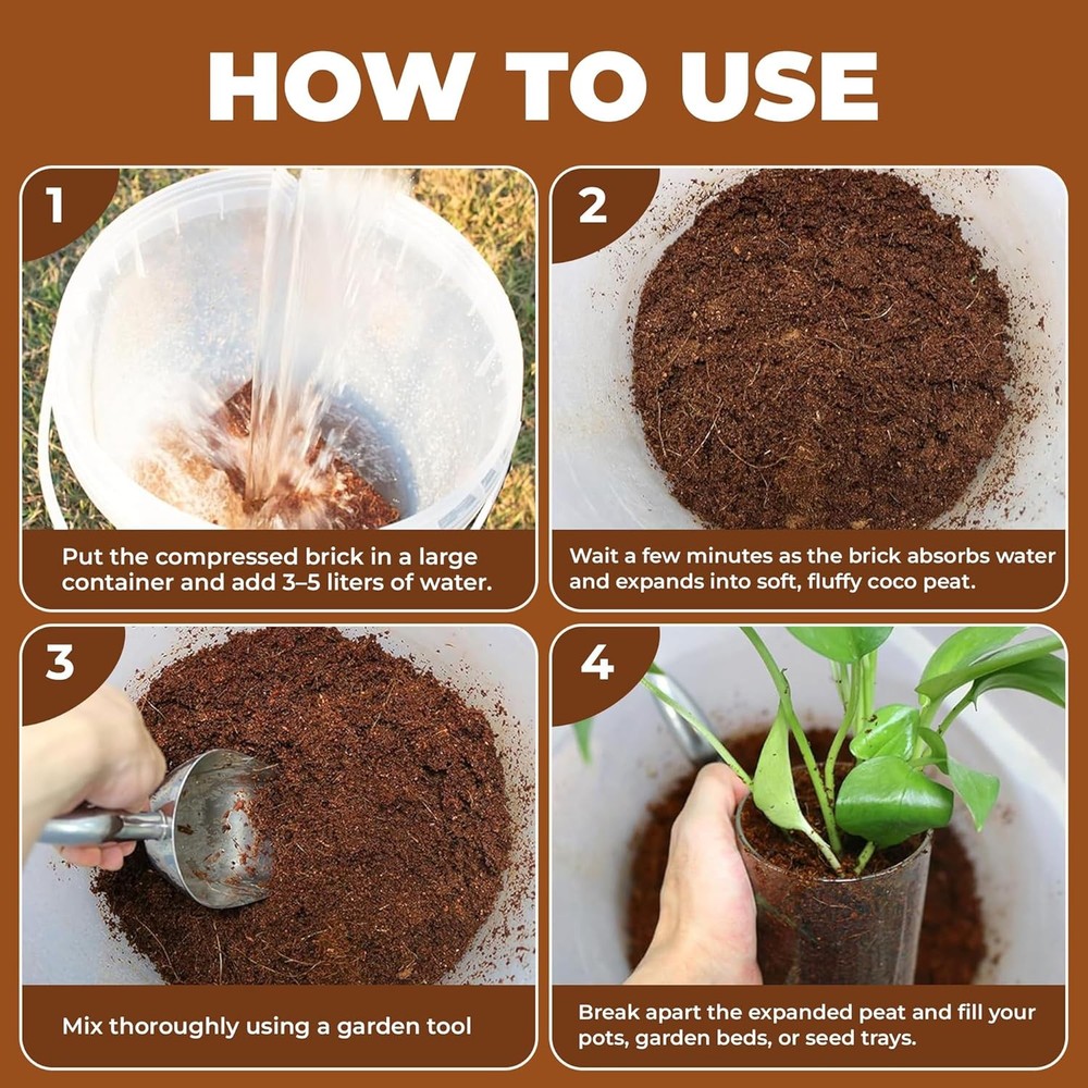 Compressed Coco Coir Bricks – 100% Organic, 650g x 6 Bricks – Expands to 8L